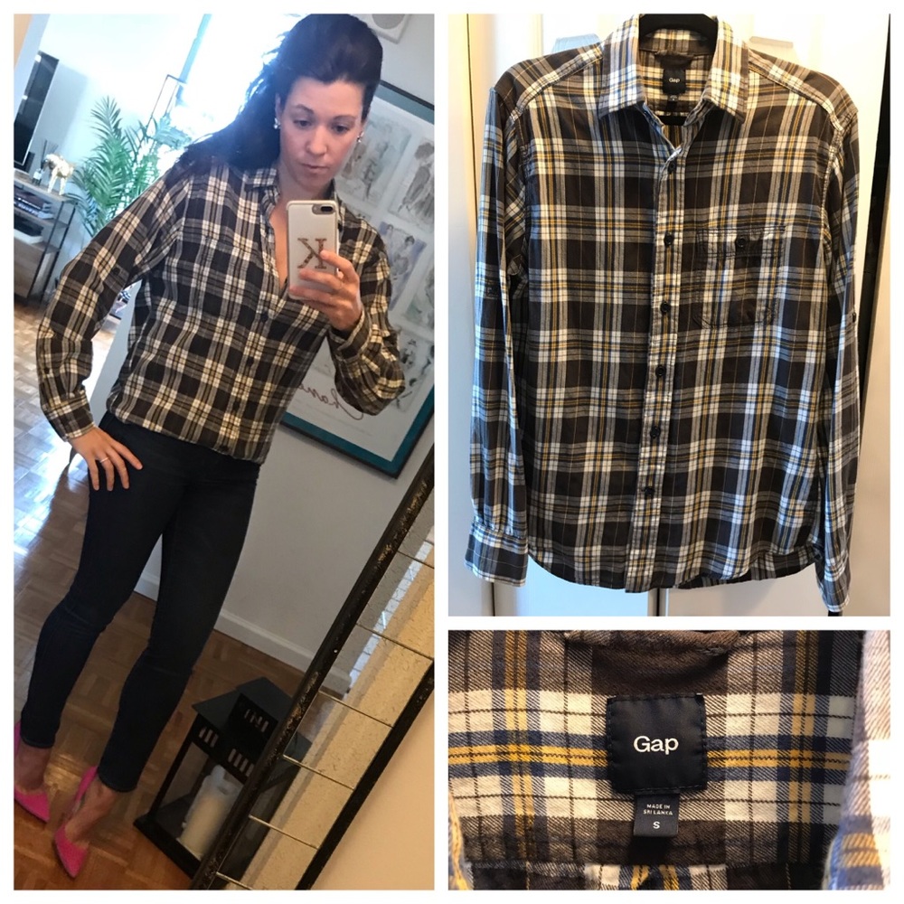 Gap Plaid Flannel Bttn Down (Grey Yellow White)